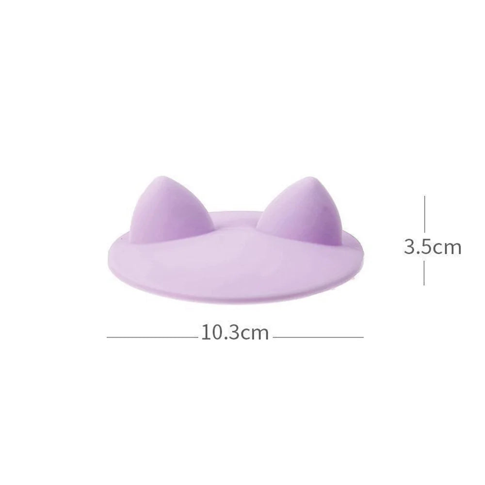1pc Cute cat ear silicon cup lid cover dust heating leak sealed coffee cover round cover water cup accessories Oasis Select Purple