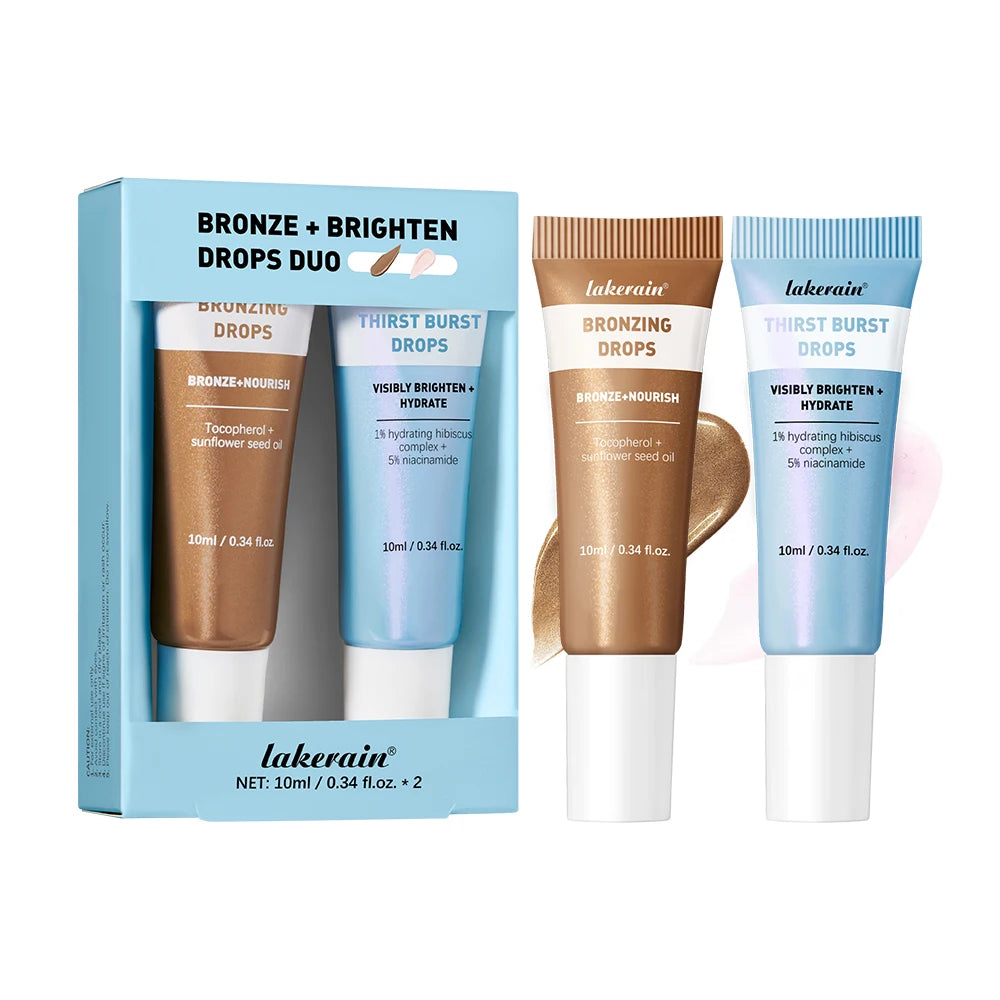 Bronze& Brighten Drops Duo Kit Glow Serums Nourish Brighten Hydrate Travel-Size Burst & Bronzing Skincare Set Use for Face Body Oasis Select 2set