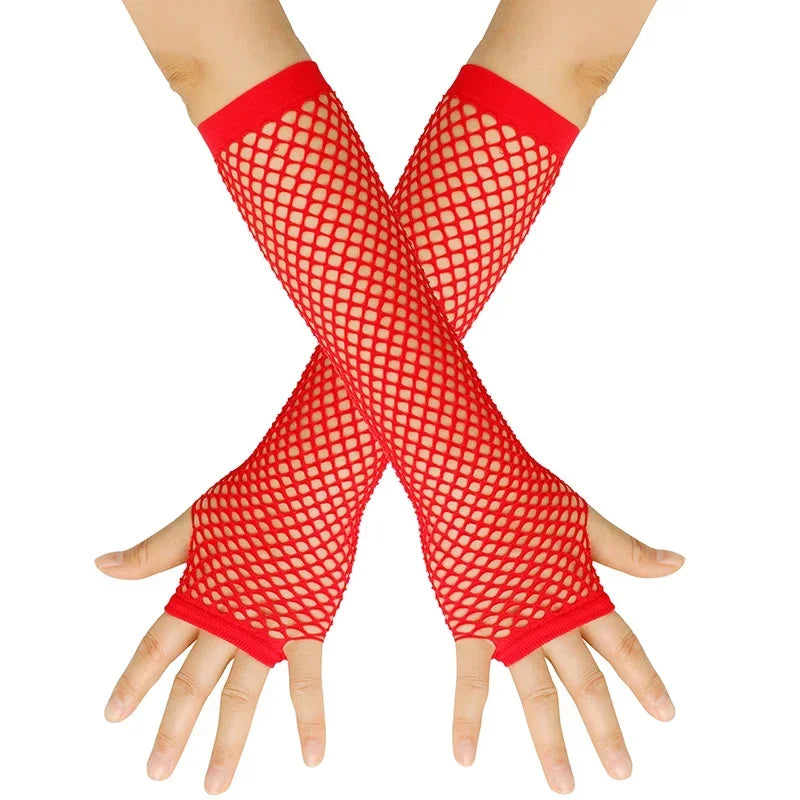 1Pair Women's Long Fingerless Fishnet Mesh Gloves Punk Rock Style Arm Warmers For Night Club Party Fashionable Sexy Gloves Oasis Select