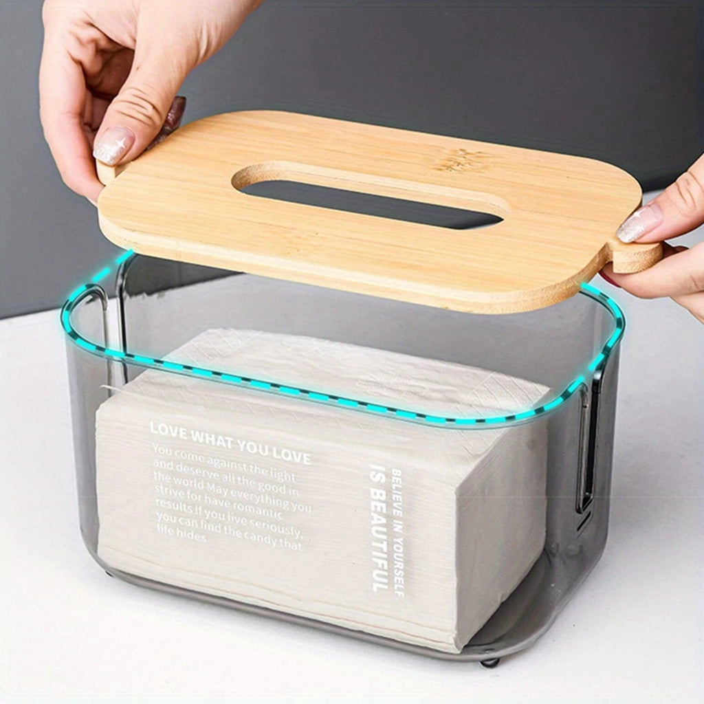 Nordic Transparent Tissue Box with Bamboo Lid | Home Décor