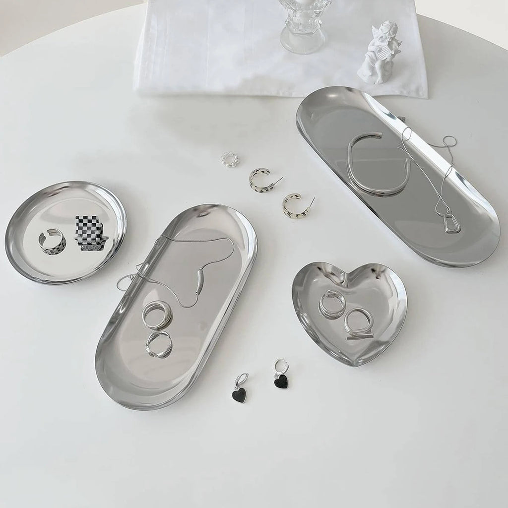 Silver Stainless Steel Cosmetic Jewelry Storage Tray Oasis Select Oval-Large