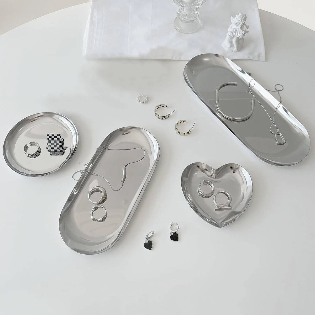 Silver Stainless Steel Cosmetic Jewelry Storage Tray Oasis Select Oval-Large