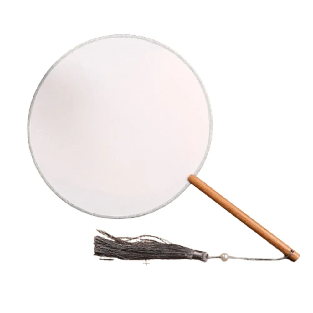 Vintage Blank Round Hand Fan Chinese Style Unfinished Wooden Silk Hand Fan with Tassel Elegant Art Painting Fans Wedding Party Oasis Select Style 3