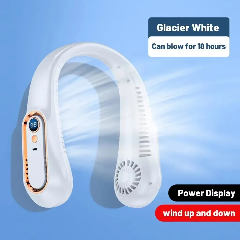 5 Gear Adjustable Neck Cooler Fan Wearable Bladeless Fan Rechargeable Cooling Fan for Cycling Hiking Travel Office Oasis Select White