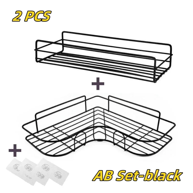 1/2PCS Bathroom Metal Shelf No-Drill Metal Corner Shelf Shower Storage Shelf Bracket Bathroom Accessory Organizer Shampoo Shelf Oasis Select AB Set-black