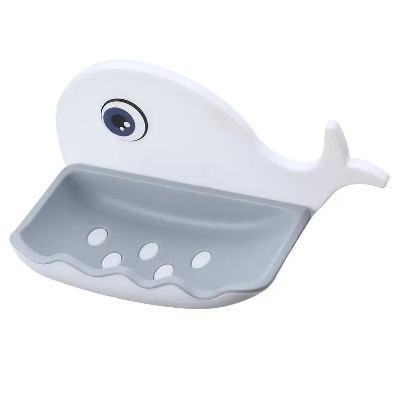 SU 1PCS No-Drill Adhesive Soap Dish, Creative Whale-Shaped Soap Holder With Drainage For Bathroom Double-layer Drain Soap Box Oasis Select White