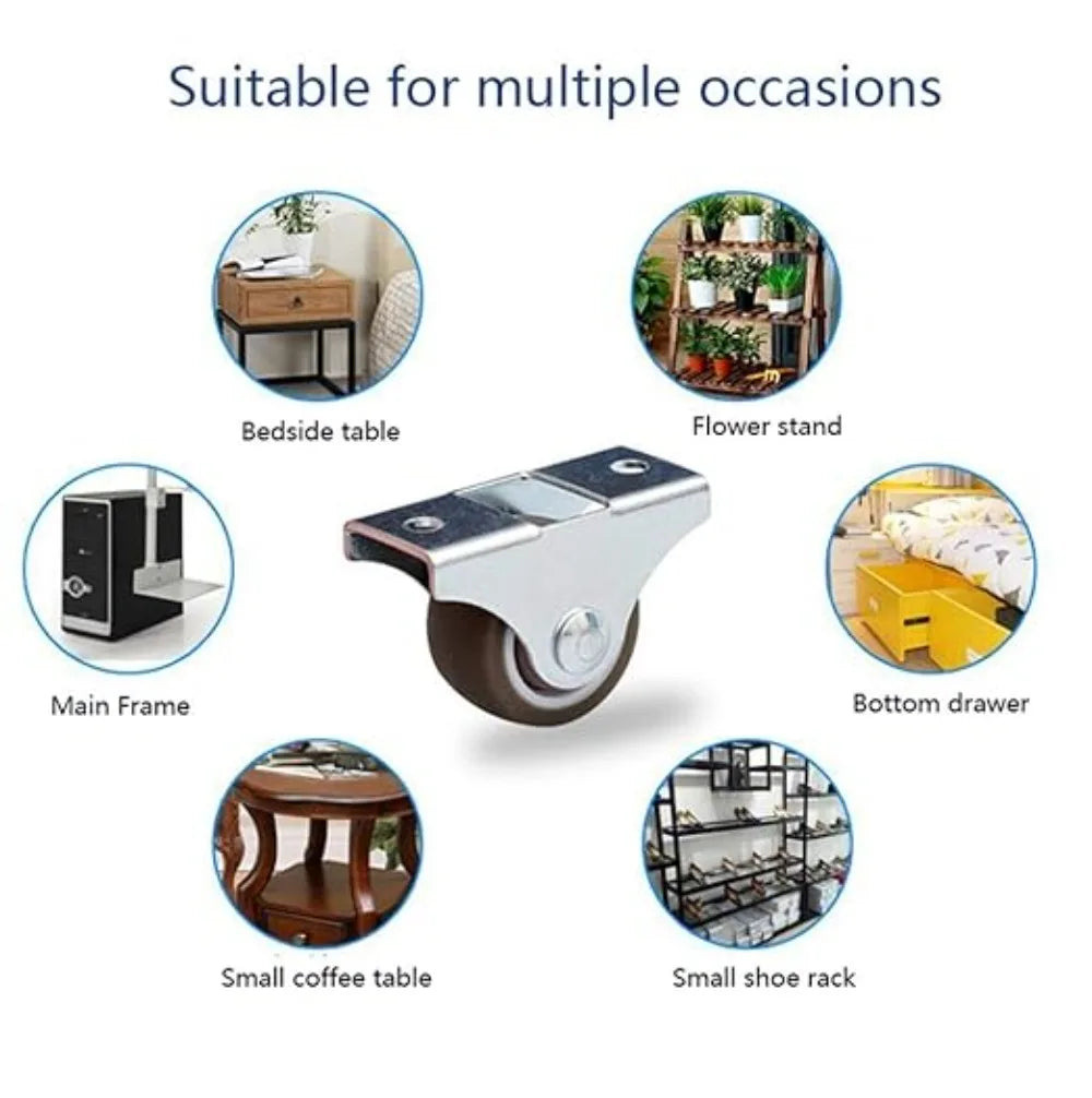 4Pcs Silent Rubber Casters, Drawer Wheels, for Furniture, Kitchen Cabinet Table ,of Side Installation Low Profile Replace wheel Oasis Select