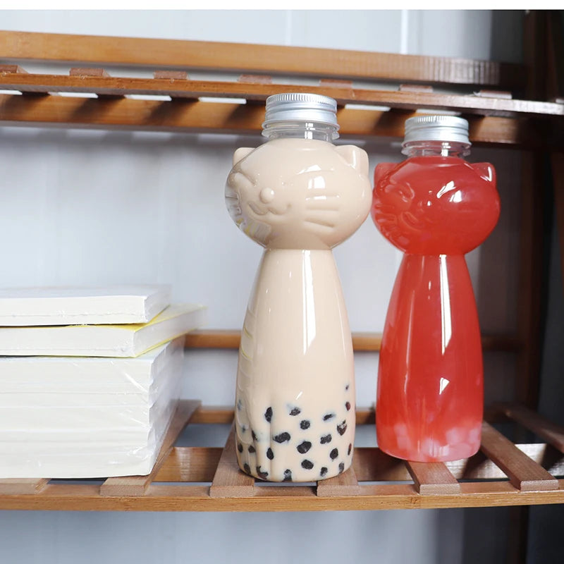 12/17oz Adorable Cat Shaped Water Bottles Milk Tea Coffee Juice Portable Plastic Cup Christmas Party DIY Drinking Container Oasis Select