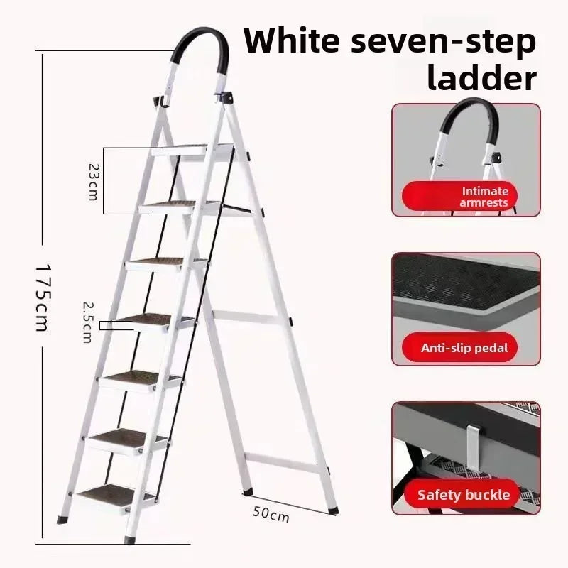 Herringbone Ladder Household Ladder Folding Telescopic Multifunctional Indoor Stairs Thickened Climbing Ladder Escalator Oasis Select C-White-7