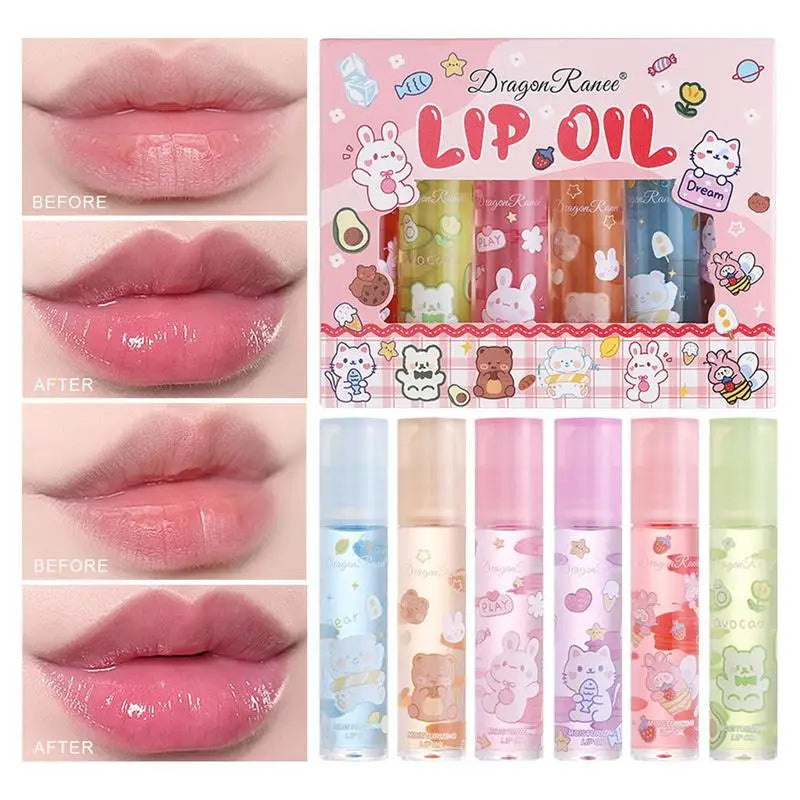 Lip Gloss Oil Flower Lip Oils Moisturizing Jelly Crystal 6pcs Non-Stick Long Lasting Lip Kit Liquid For Children Ladies Girls Oasis Select