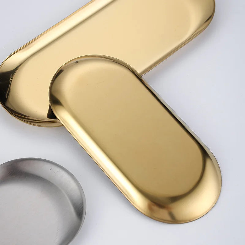 Nordic Style Dessert Dining Plate Nut Cake Fruit Plate Gold Silver Stainless Steel Towel Tray Snack Western Steak Kitchen Plate Oasis Select
