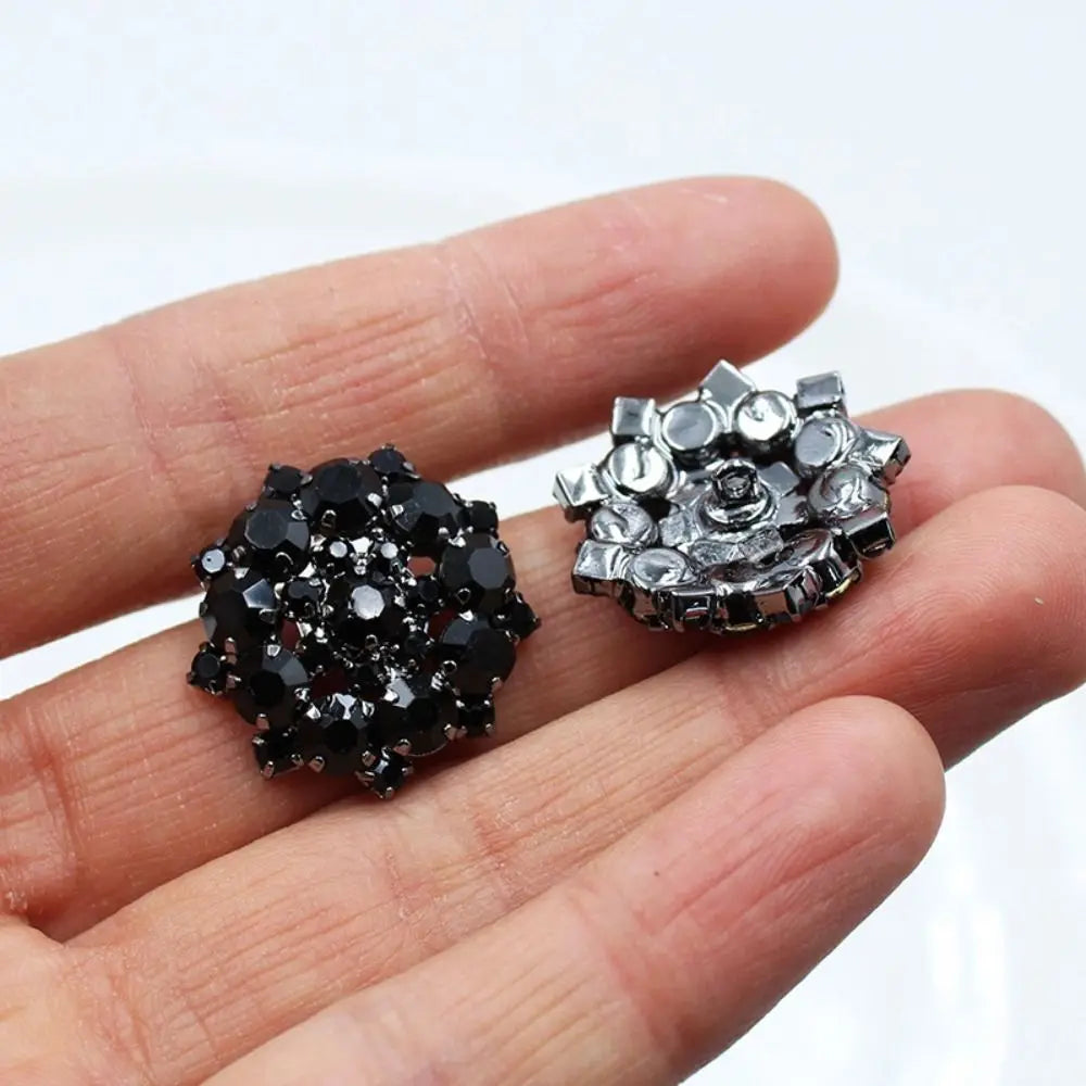 5pcs Flower Claw Rhinestone Button 22mm Black Glass Beads Decorative Trim Stones Glitter Crystal Clothes Sewing Buttons Oasis Select