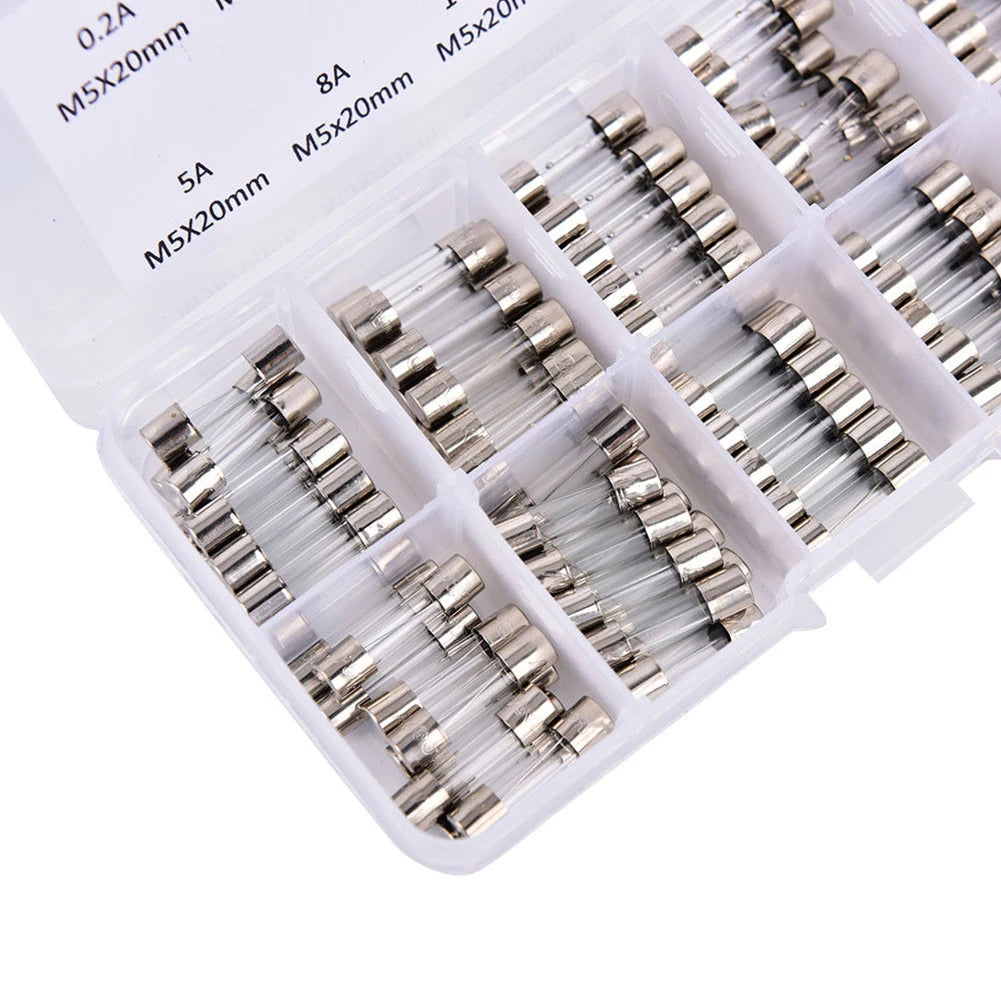 100-Pack 5x20mm Fast-Blow Glass Tube Fuse Kit 0.2A–20A 250V Glass Tube Fuse Kit Oasis Select United States