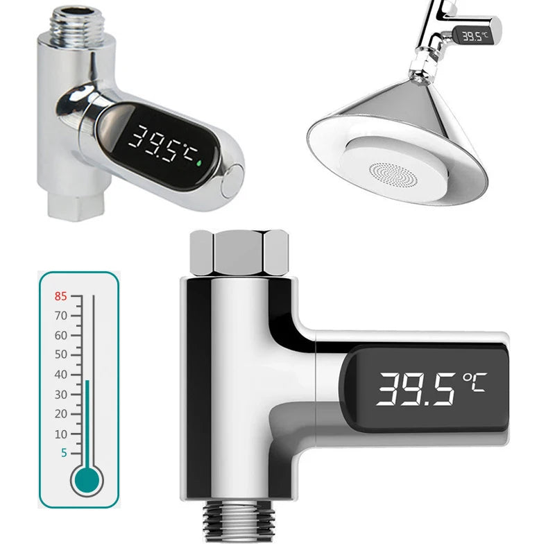 LED Display Household Water Shower Thermometer 5-85℃ Flow Self-powered Water Thermometer Monitoring Baby Care Energy Smart Meter Oasis Select