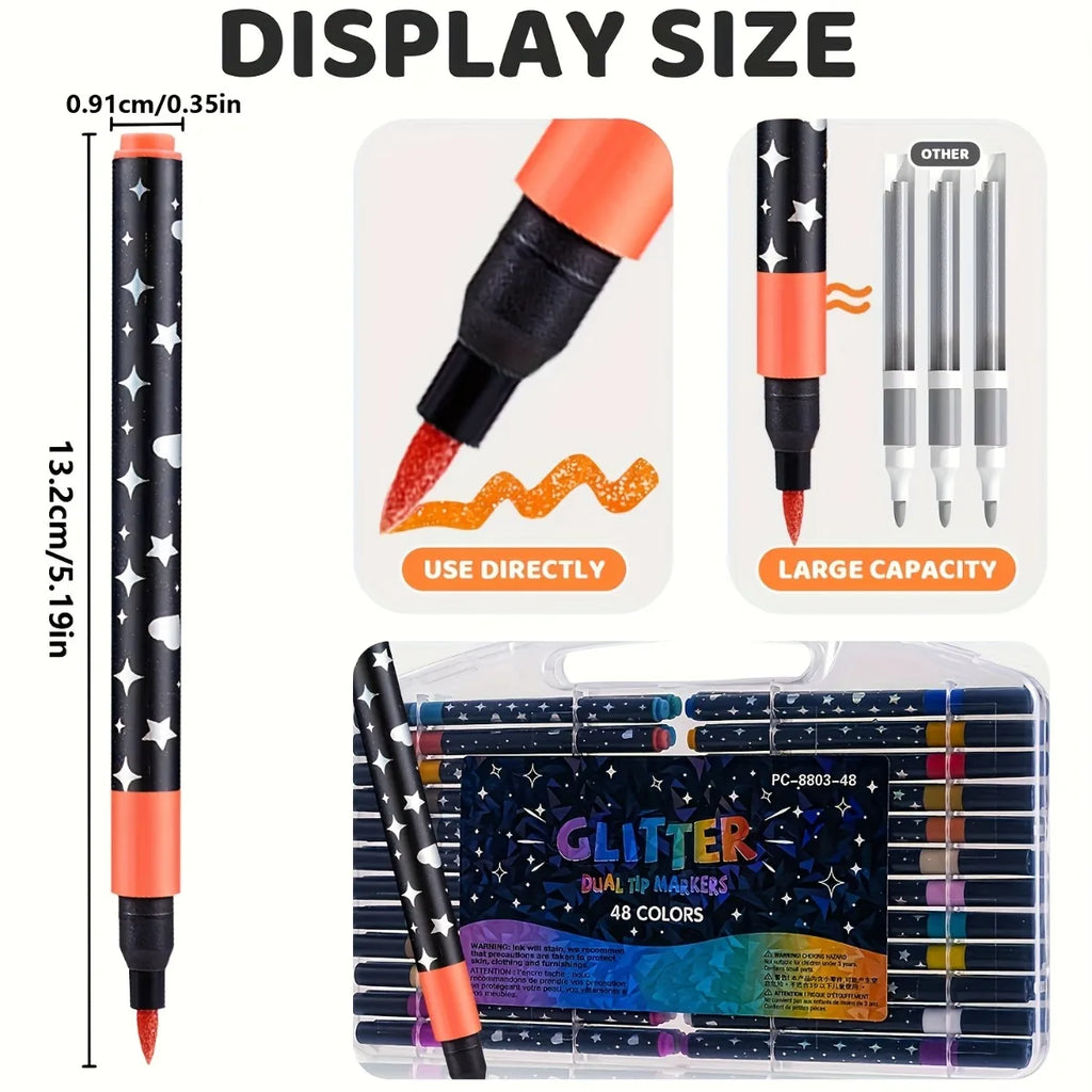 48/36/24/12 color glitter pen, water-based glitter pen, suitable for graffiti writing, professional office art supplies Oasis Select