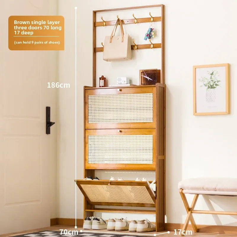 Ultra-thin shoe cabinet household door tipping bucket shoe rack large capacity entrance door entrance storage simple cabinet Oasis Select Brown A-3 door-70