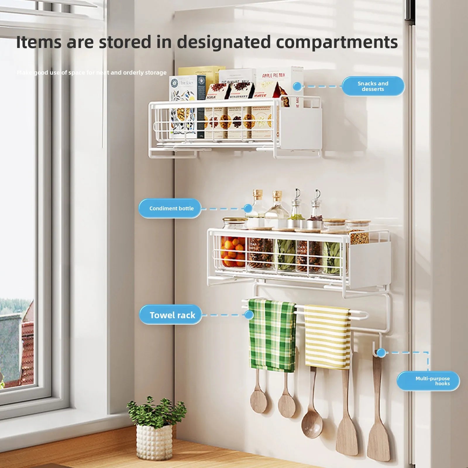 Magnetic suction pull refrigerator rack Multifunctional magnetic seasoning rack Kitchen roll paper rack Refrigerator side Oasis Select