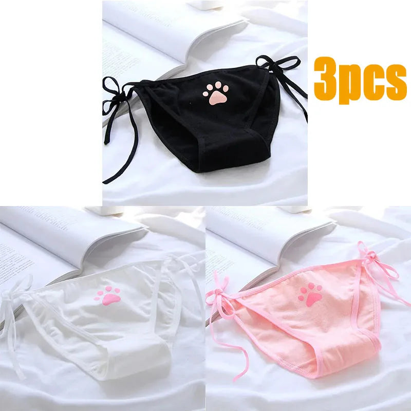 1/3/6pcs Sexy Bandage Lolita Panties Low Waist Lingerie Cute Claw Women's Briefs Low Waist Animation Underwear Oasis Select 3pcs mix 4 One Size As shown