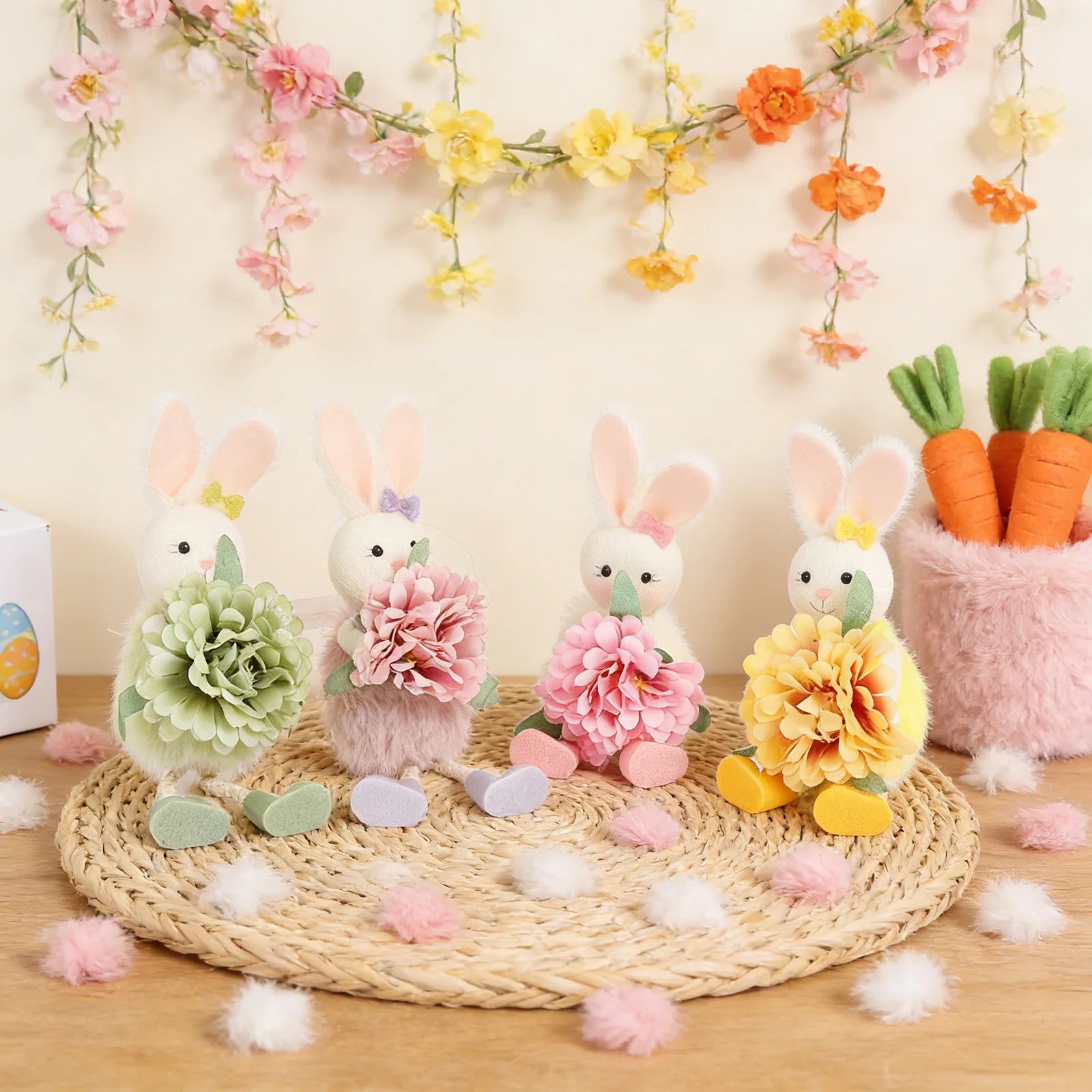 2026 New Easter Decorations 20cm Easter Rabbit with Flower Hanging Ornaments Holiday Spring Party Decorations Gifts for Kids Oasis Select
