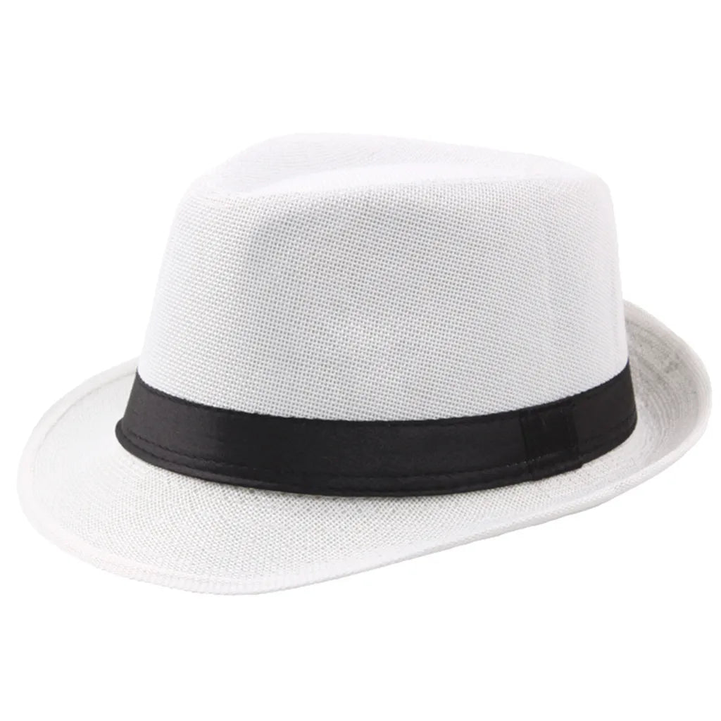 Cycling Caps Men Kids Jazz Hat Old Man Cap Short Brim Solid Color Cuban Cap Panama Hat Breathable Fedora Hat Casual Straw Oasis Select White