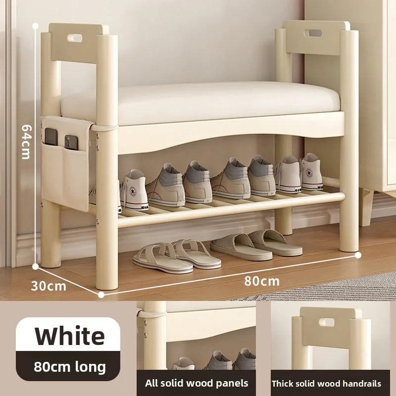 Shoe changing stool entrance Household shoe stool entrance door can sit shoe cabinet sitting stool integrated solid wood bench Oasis Select Milky white armrest 1