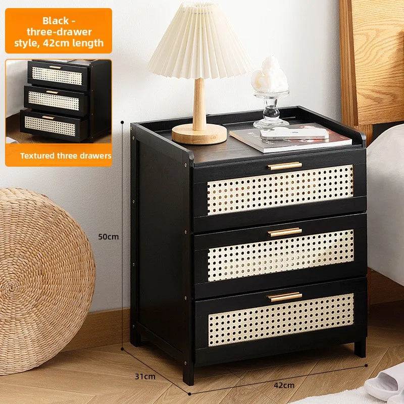 Bedroom bedside table drawer storage cabinet household living room snack locker storage box simple bedside locker Oasis Select Three draws black