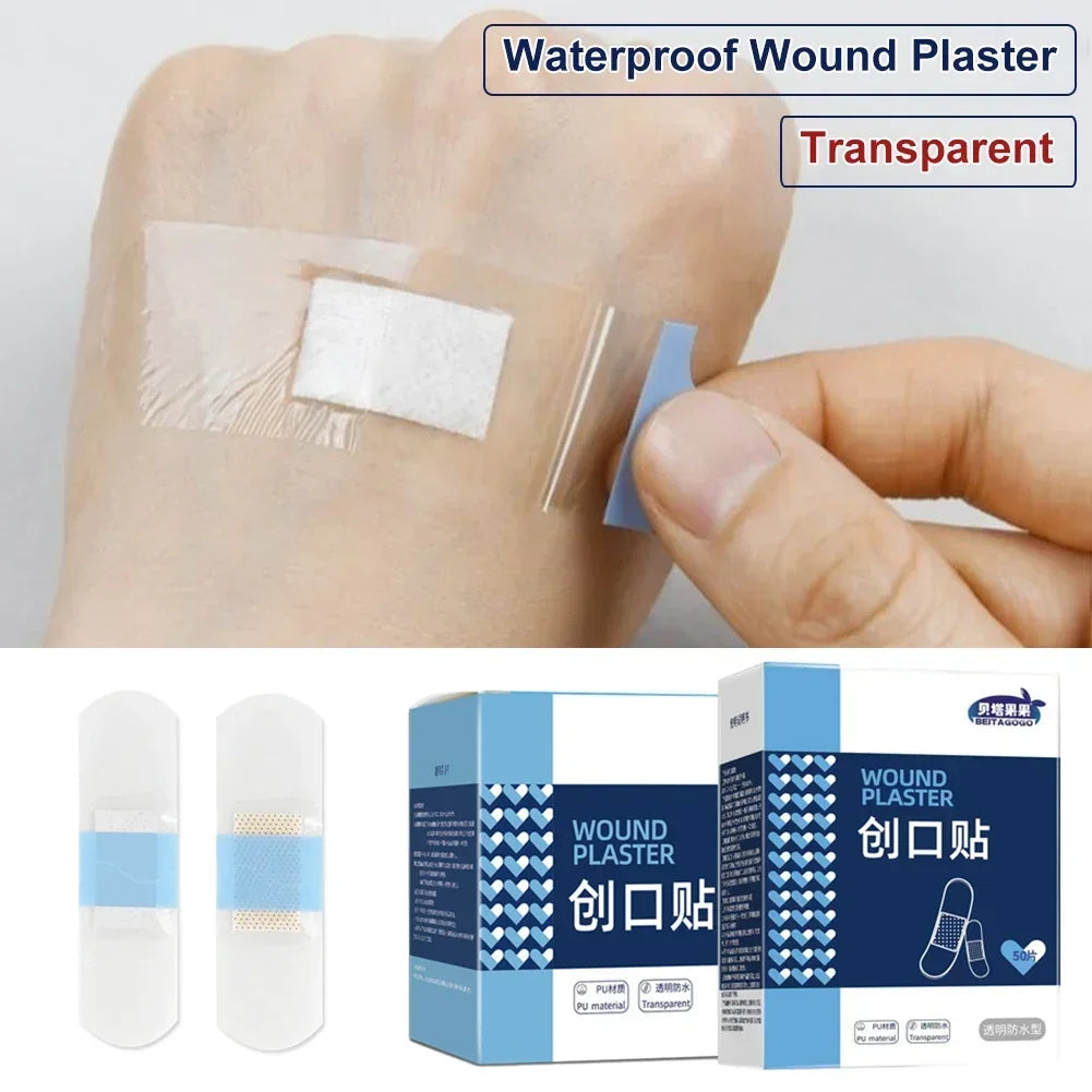 50/120Pcs Waterproof Band-Aid Wound Dressing Medical Transparent Hemostatic Tape for Swimming Bath Wound Care Protect First Aid Oasis Select