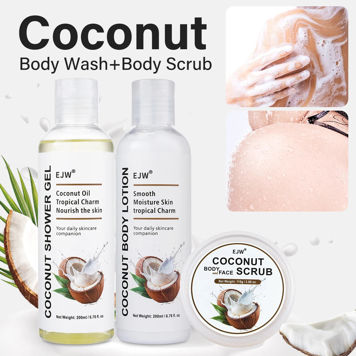 Coconut Body Wash and Body Scrub,Gentle Body Polish for Soft, Moisturizing and Exfoliating Body,Hand, Foot Scrub ,Shower gel Oasis Select