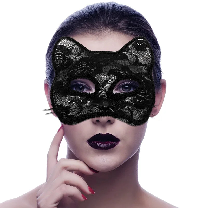 2-Pack Lace Cat Masks – Masquerade, Cosplay & Halloween Costume Face Mask Oasis Select