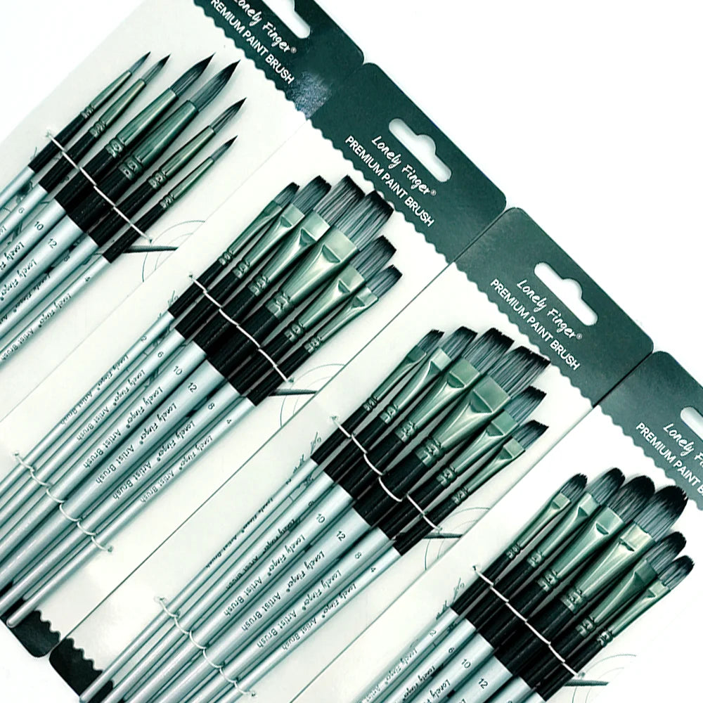 6/24pcs Paint Brush Set, Acrylic Paint Brushes, Professional Artist Series with Round,Flat, Angular,Filbert for Oil, Acrylic Can Oasis Select 24 Silver All