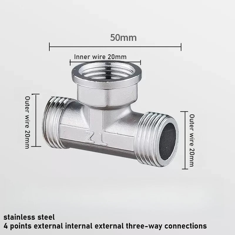 Stainless Steel G1/2 3 Way T-Adapter Bathroom Shower Faucet Water Splitter Toilet Shower Valve Spray Nozzle Converter Oasis Select 4 Outside in out 1pcs