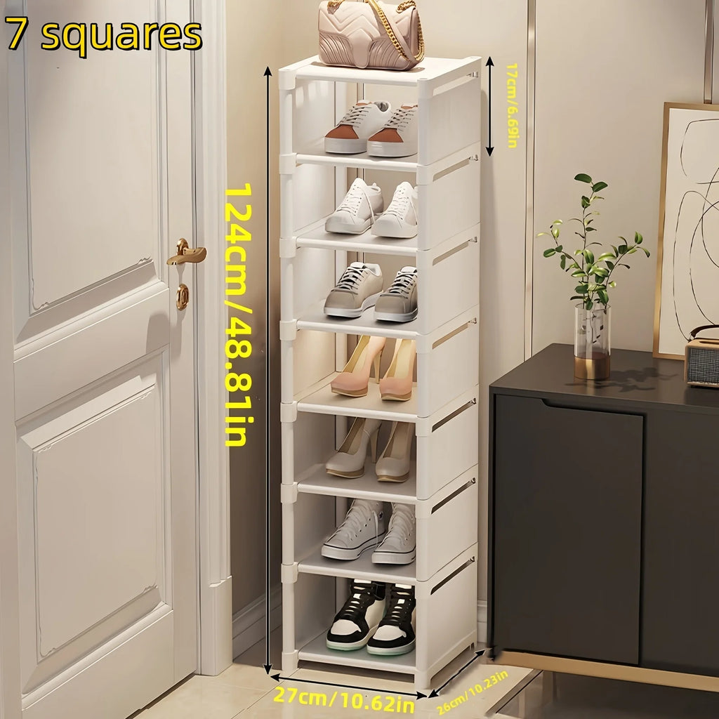Metal Frame Shoe Rack Multi-Tier Fabric Shelves Space Saving for Sneakers Sandals Entryway Easy Assembly Holiday Storage Oasis Select White 7 grid