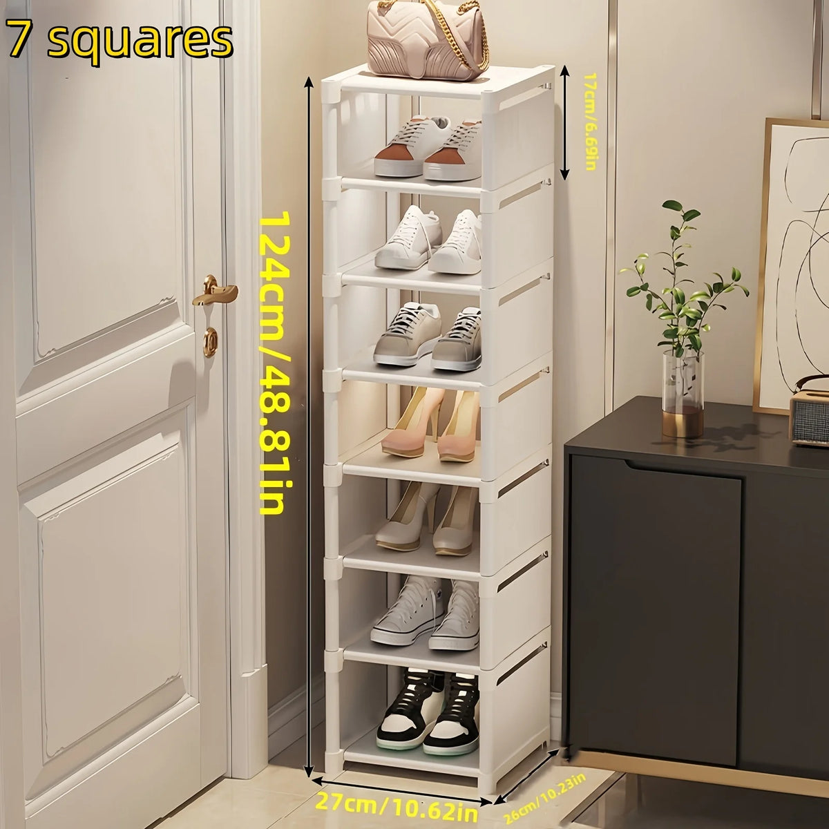 Metal Frame Shoe Rack Multi-Tier Fabric Shelves Space Saving for Sneakers Sandals Entryway Easy Assembly Holiday Storage Oasis Select White 7 grid