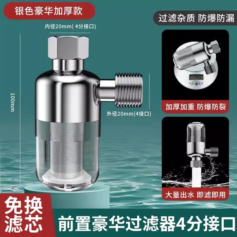 New SUS316 Stainless Steel Filter Front Filter Household Inlet Tap Water Shower Anti-Scale Purifier Filter Drinking Water Oasis Select Silver Filter
