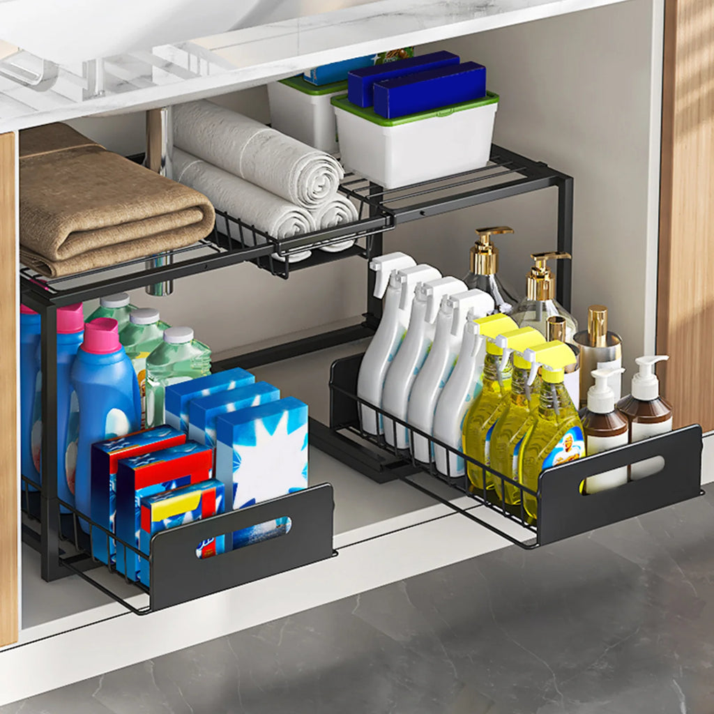 Kitchen retractable lower sink rack push-pull drawer storage rack storage basket cabinet layered pot storage rack Oasis Select