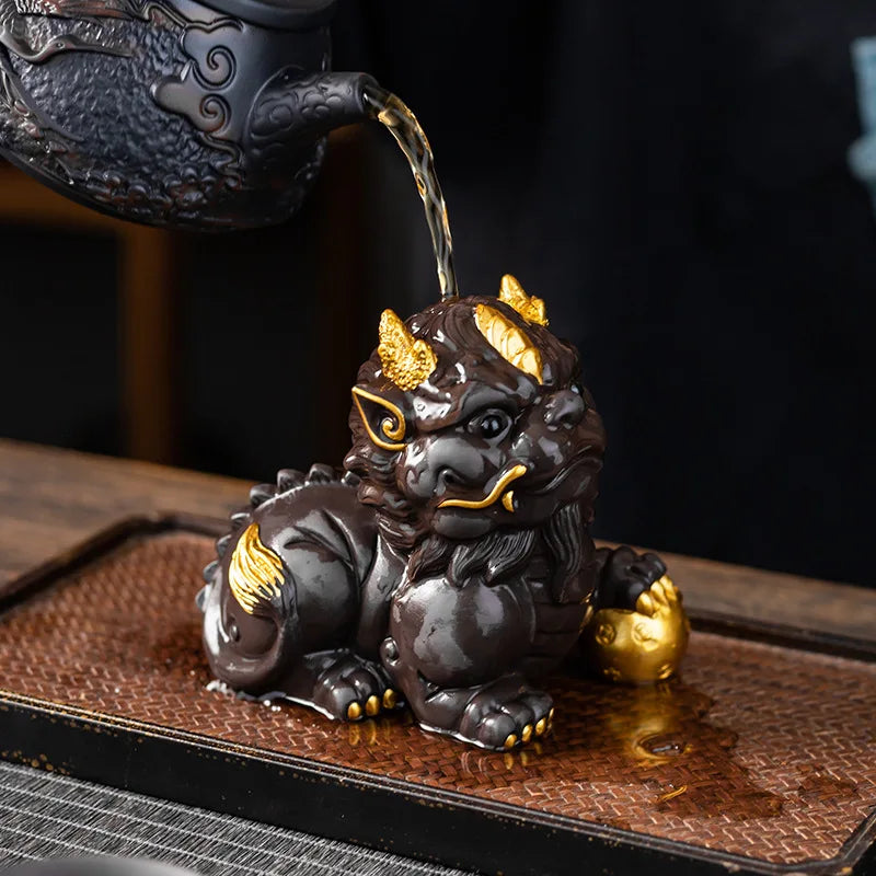 Lucky Pixiu Purple Clay Tea Pet Tea Play Nurturable Home Office Ceramic Desktop Decoration Tea Tray Tea Table Small Accessories Oasis Select