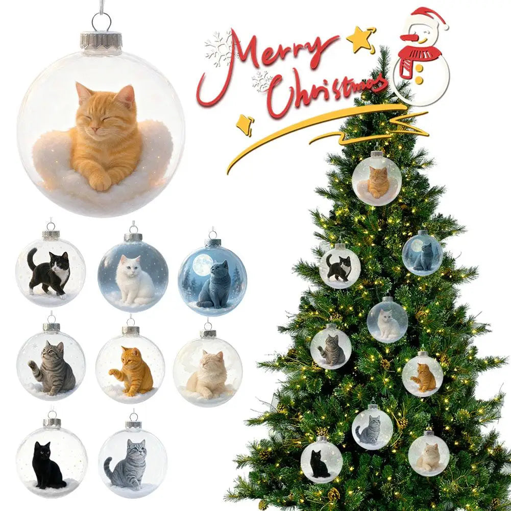 Cat Crystal Ball Acrylic Christmas Tree Ornaments | Holiday Décor