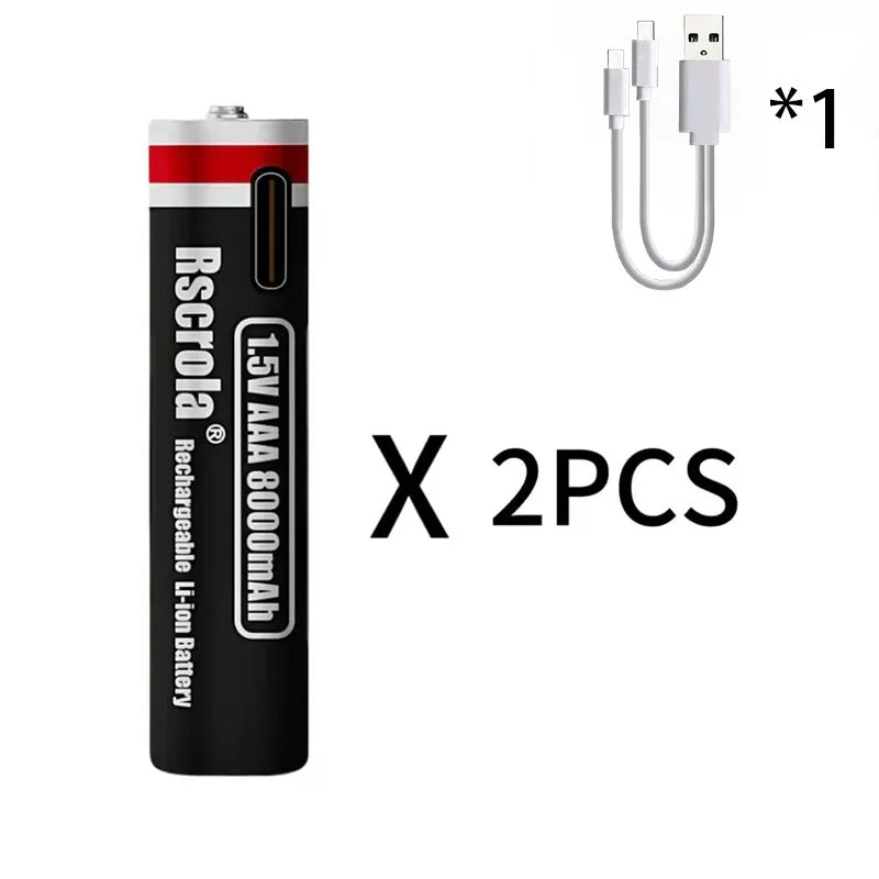 New 1.5V AA13600mAh/AAA8000mAh USB Type-C Rechargeable Lithium Battery for Mouse， Cameras, Electric Toothbrushes, Shavers Oasis Select 2 AAA8000 1.5V
