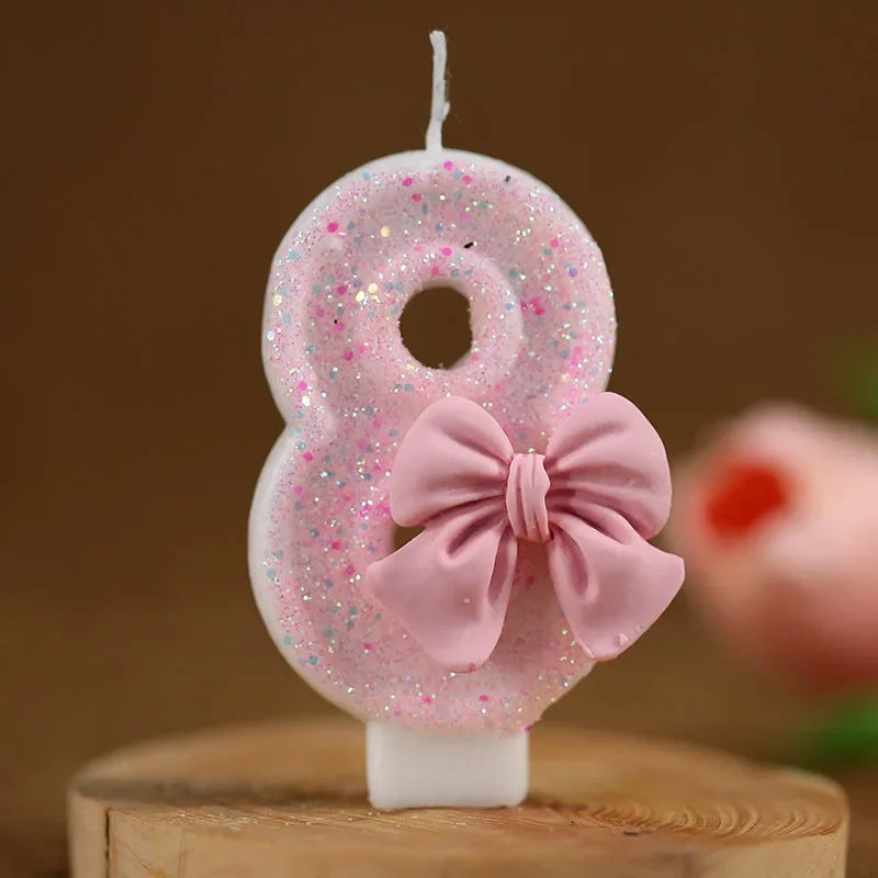 Cute Pink Bow 3D Number Cake Candles for Birthday Party Decorations Birthday Decoration Cake Decorating Tools Oasis Select 8