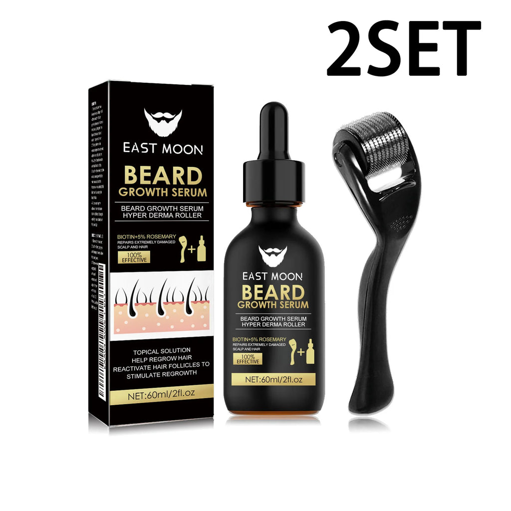 Beard Growth Serum Kit 0.2mm Derma Roller Infused Activate Hair Follicles Repair Damaged Beard Boost Fuller Thicker Beard Serum Oasis Select 2set