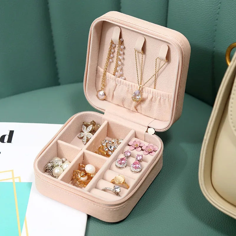 Portable Mini Jewelry Storage Box Travel Organizer Jewelry Case Leather Storage Earrings Necklace Ring Jewelry Organizer Display Oasis Select