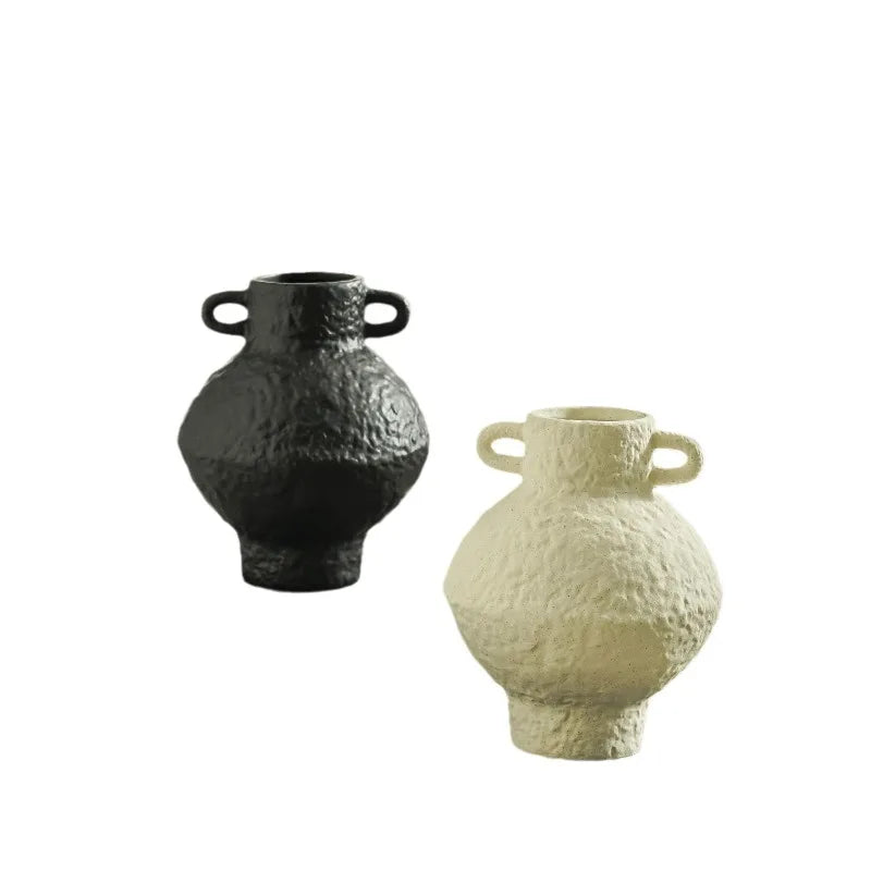 Ins-style Retro Ceramic Vase, Artistic Flower Vase, Living Room Flower Arrangement, Double-ear Pendant, Simple and Elegant Vase Oasis Select