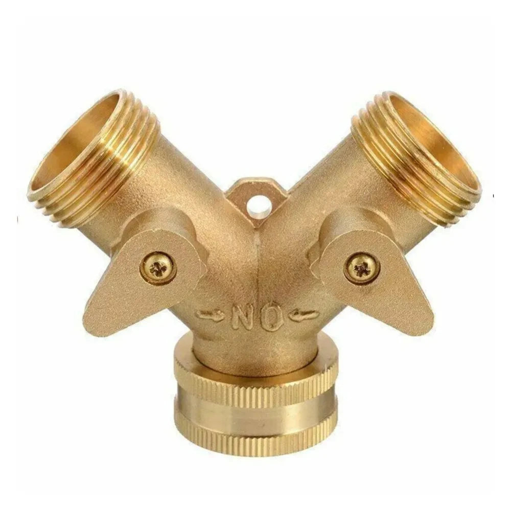 Garden Hose Connector Brass Hose Splitter with Solid Brass Handle Y-shaped Valve Brass Water Garden Hose Adapter Two-way Oasis Select