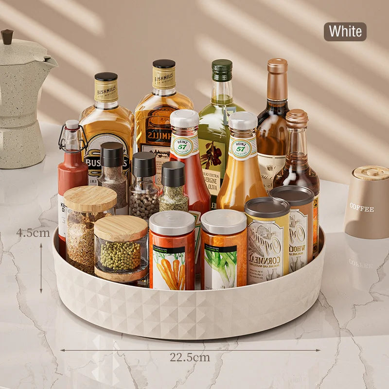 360 Rotating Seasoning Storage Rack Multifunction Pantry Cabinet Turntable for Cosmetics Kitchen Accessories Organizer Tray Oasis Select White CHINA