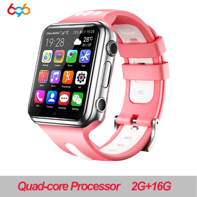 H1/W5 4G GPS Wifi location Student/Kids Smart Watch Phone android system clock app install Bluetooth Smartwatch 4G SIM Card Gift Oasis Select W5 16G silver pink Add 32G TF Card