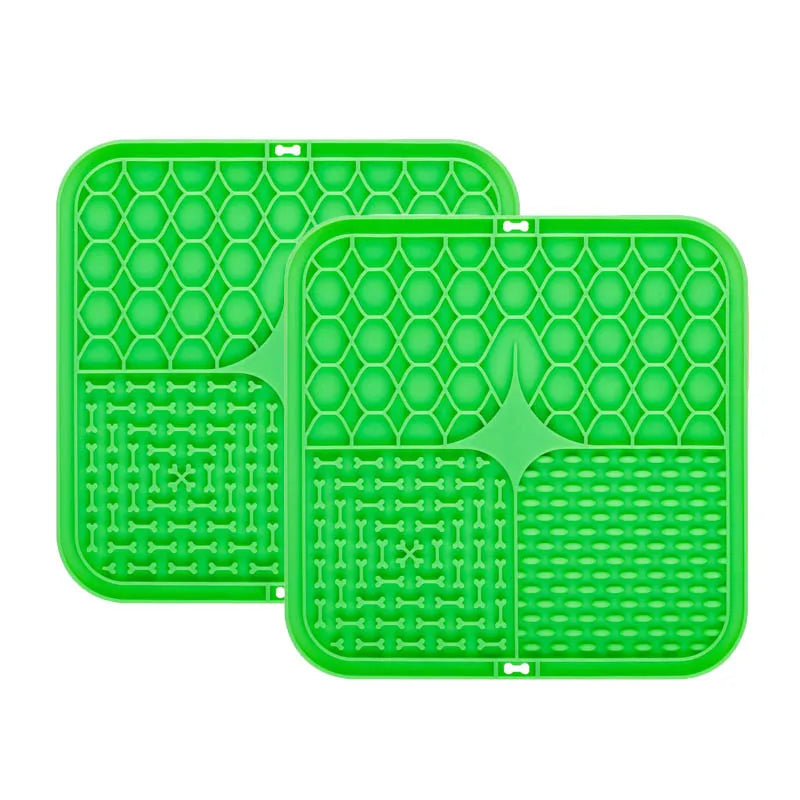 Food Grade Silicone Pet Dog and Cat Anti-Choking Slow Eating Tableware Tray Licking Mat Licking Plate Pet Yogurt Placemat Oasis Select green-2pcs 15.5cmX15.5cm