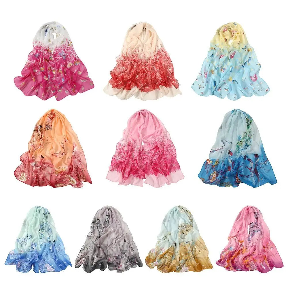 Fashion 160*50cm Chiffon Scarf Sunscreen Gradient Shawl Silk Washable Flower Print Long Wrap Shawl for Women Oasis Select