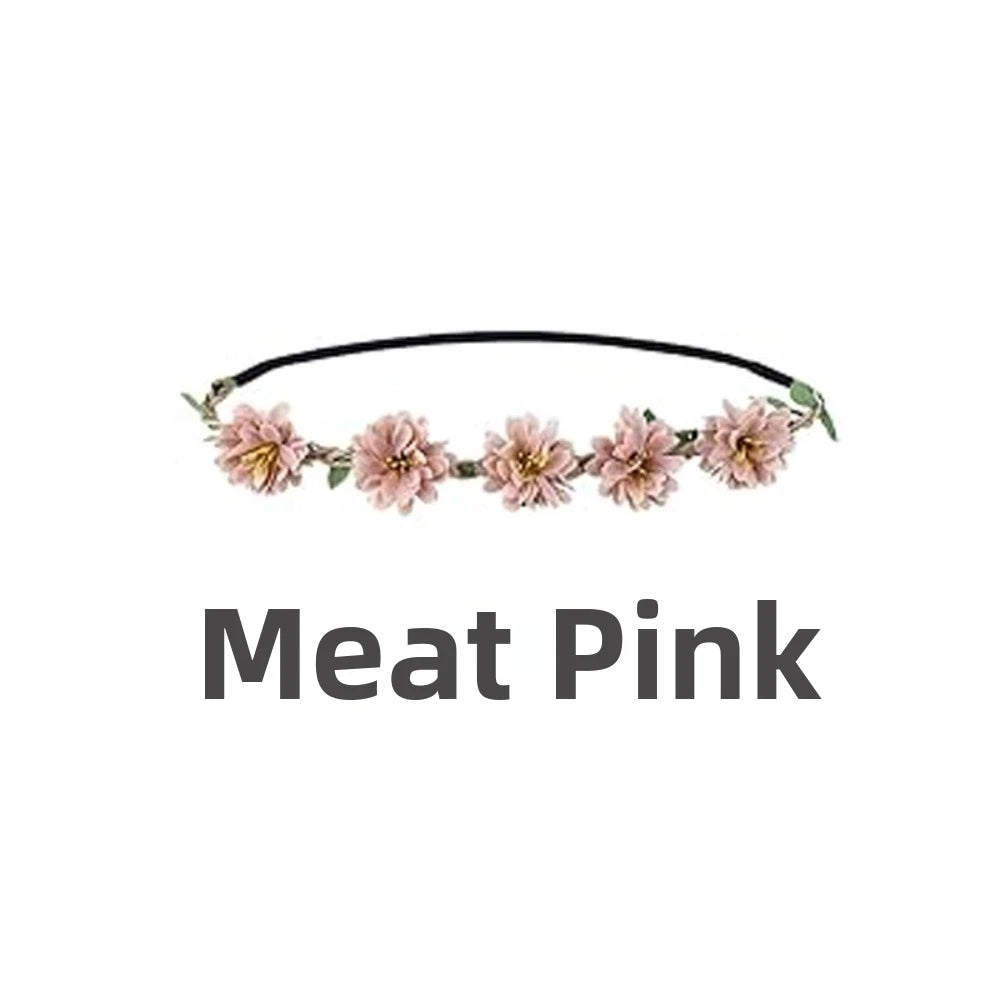 Pink Rose Floral Wreath Crown Hand Woven Adjustable Ribbon Bohemia Garland Headpiece Vintage Elegant Wedding Hair Accessories Oasis Select