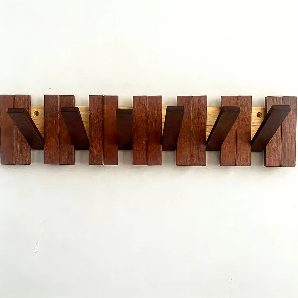 A Wooden Coat Rack with 4/6 Hooks, Featuring a Wall-mounted Piano Key Design and Foldable Hooks,Multifunctional Household Hook Oasis Select