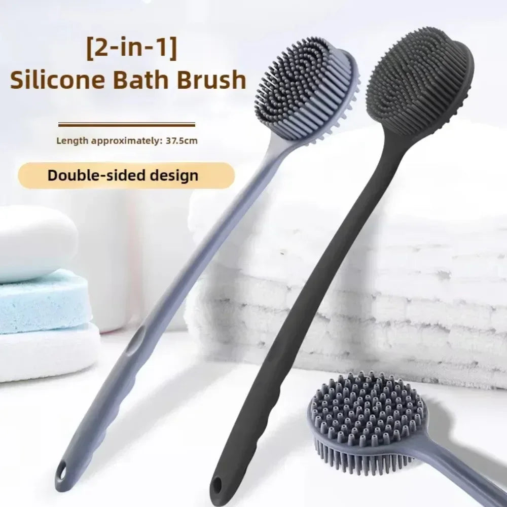 Silicone Long Handle Shower Brush Soft Haired Lazy Bath Tools Back Scrubber Sponge Exfoliating Skin Massager Bathroom Tools Oasis Select